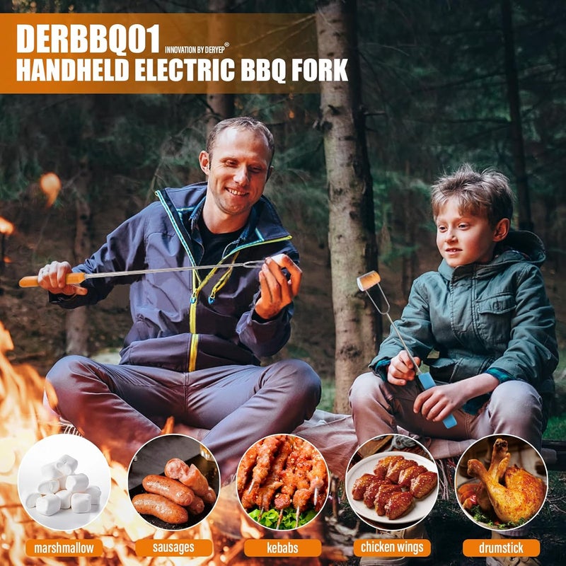 derYEP Electric Roasting Stick, Automatic Rotate BBQ Fork For Fire Pit, Chicken Wings Hotdogs Kebabs S'mores Roaster, Outdoor Camping Kit, Rotisserie Skewer, 34" 1 PACK (Pink) - Image 2