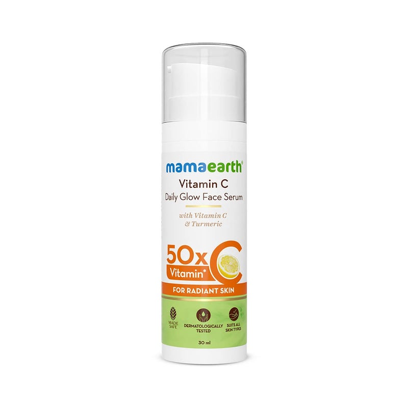 Mamaearth Mamaearth Vitamin C Daily Glow Face Serum | Youthful Radiant Skin with Turmeric | Unisex, Lightweight Hydration for All Skin Types | 1.01 Fl Oz (30ml) 