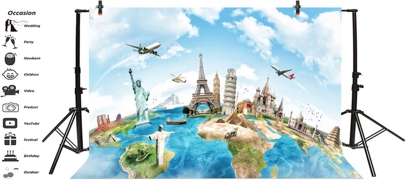 Yeele خلفية سفر الكرة الأرضية 7x5 قدم خريطة الأرض القارات المعالم الشهيرة مناظر طبيعية خلفية تصوير منزلي للأطفال والرضع والبالغين صور بوث خلفية فينيل ديكور استوديو - Image 3