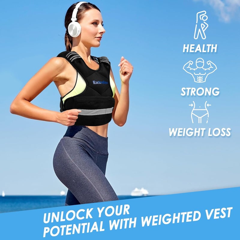 سترة أثقال قابلة للتعديل من ExtreSpo للنساء والرجال، سترة أثقال 4-10lb/11-20lb مع 6 أوزان رمل حديدي، مجموعة تمارين سترة الأثقال مع شريط عاكس لتدريب القوة والتمرين - Image 5