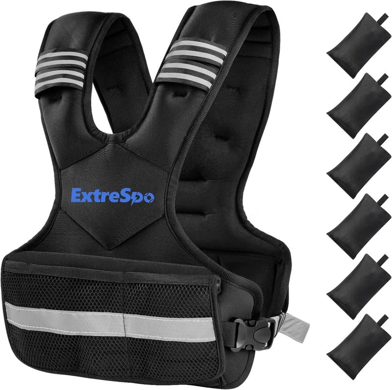 سترة أثقال قابلة للتعديل من ExtreSpo للنساء والرجال، سترة أثقال 4-10lb/11-20lb مع 6 أوزان رمل حديدي، مجموعة تمارين سترة الأثقال مع شريط عاكس لتدريب القوة والتمرين - Image 1