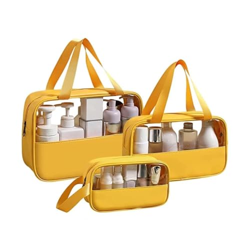HOOPOES Travel Toiletry Pouch for Women & Men, Portable Cosmetic Organizer Bag for Full-Sized Shampoo, Brushes Set, Toys, Stationery, Bathroom & Makeup Accessories (Yellow, 3 pcs Set) - Image 1
