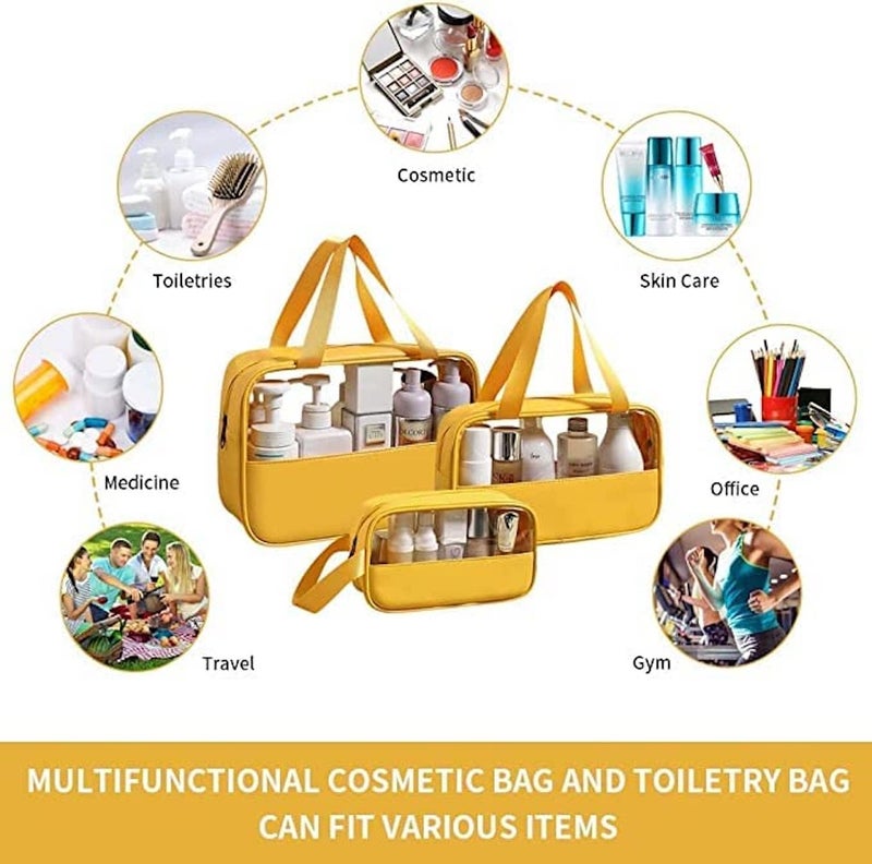 HOOPOES Travel Toiletry Pouch for Women & Men, Portable Cosmetic Organizer Bag for Full-Sized Shampoo, Brushes Set, Toys, Stationery, Bathroom & Makeup Accessories (Yellow, 3 pcs Set) - Image 4