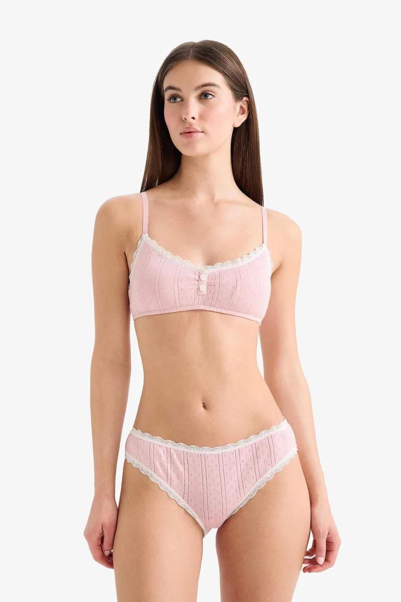 ديفاكتو Lace Detail Ribbed Removable Pads Bra