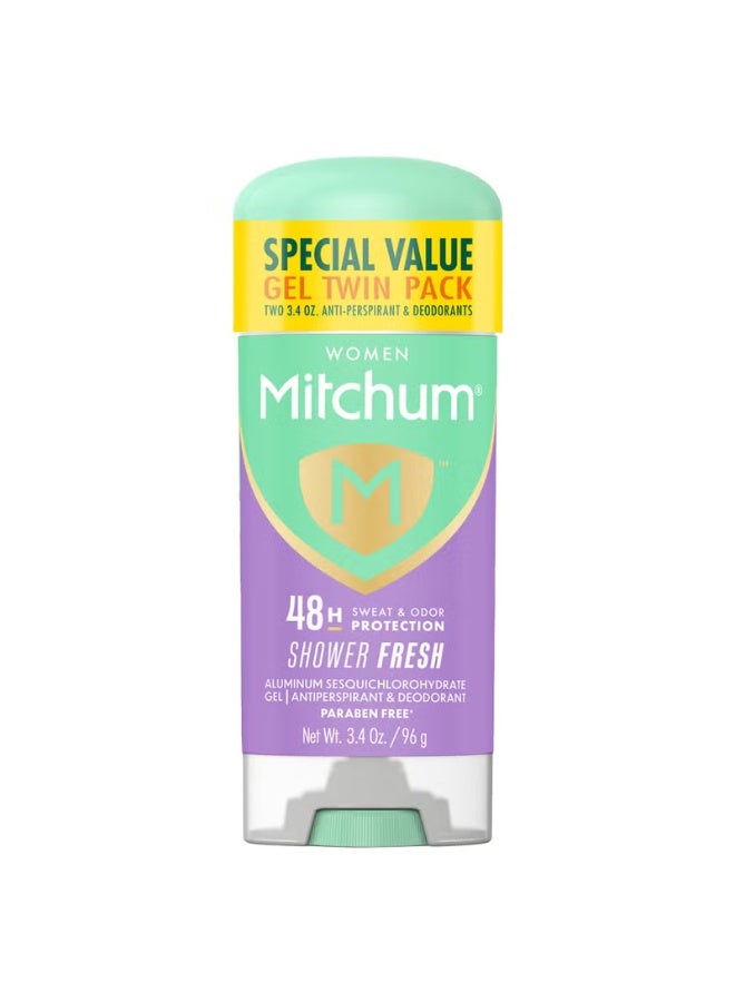 Mitchum Women's Deodorant, Antiperspirant Stick, Triple Odor Defense Gel, 48 Hr Protection, Shower Fresh, 3.4 Oz (Pack of 2)