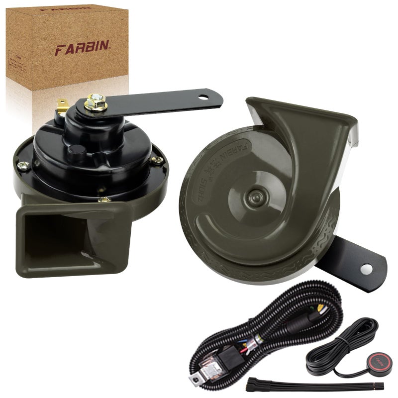 بوق سيارات فابيرين 12 فولت مزدوج النغمة عالي الصوت بوق حلزوني كهربائي مع مجموعة ريلاي ومفتاح لشاحنة دراجة نارية بوق أخضر وزر توصيل 12 فولت