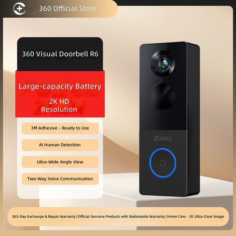 360 Wireless Smart Video Doorbell with HD Camera & Mobile Remote Access - Image 1