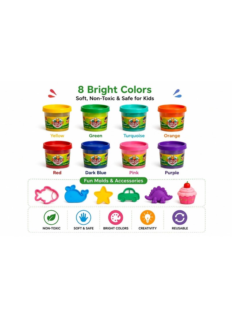 8 Colors Play Dough Set for Kids, Modeling Clay Kit with Molds, Soft & Reusable - Image 2