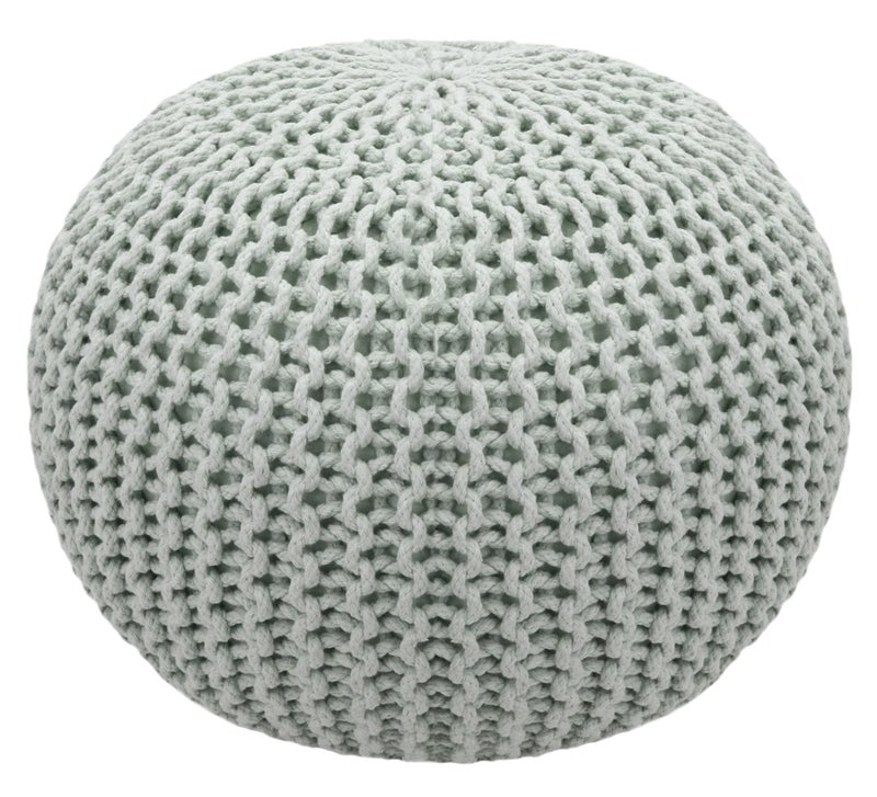 COTTON CRAFT  Hand Knitted Cable Style Dori Pouf  Green  Floor Ottoman  Cotton Braid Cord  Handmade  Hand Stitched  Truly one of a Kind Seating  20 Dia x 14 High