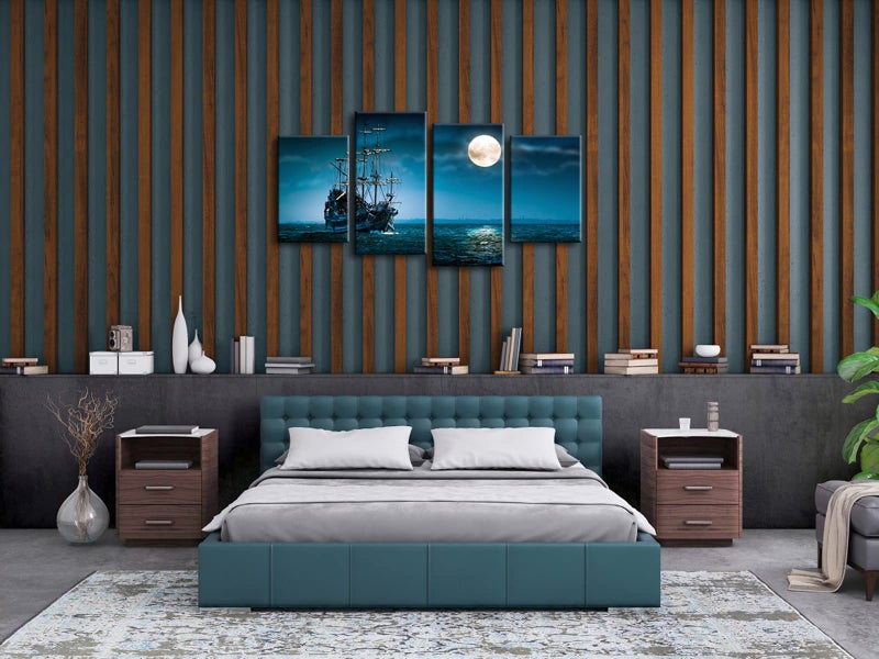 Pyradecor Night Navigation 4 Piece Modern Stretched Seascape Artwork Canvas Prints Moon Pictures Paintings on Canvas Wall Art for Living Room Bedroom Home Decorations - Image 4