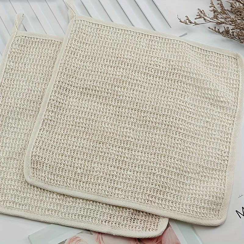 Natural Hemp Exfoliating Skin Wash Cloth Unscented Bath Foaming Square Towel Soft Facial Scrub Cloth 118 by 118 Inch - Image 1