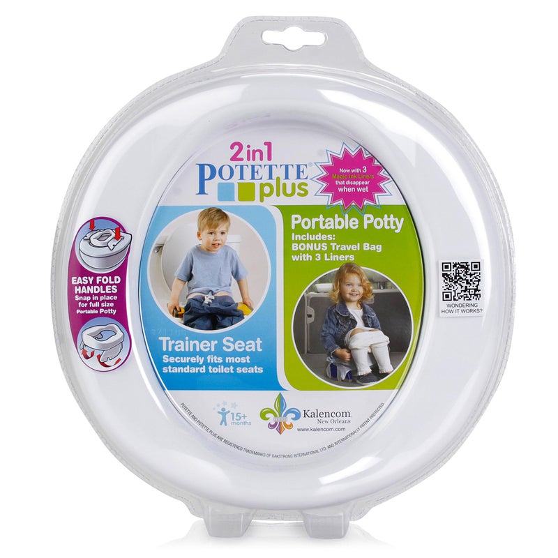 Kalencom Potette Plus 2-in-1 Travel Potty and Trainer Seat - Dual-Purpose Potty Training Toilet Seat - Portable Potty for Toddler Travel - with Durable, Lock-in Legs and Splash Guard - White/Gray - Image 2