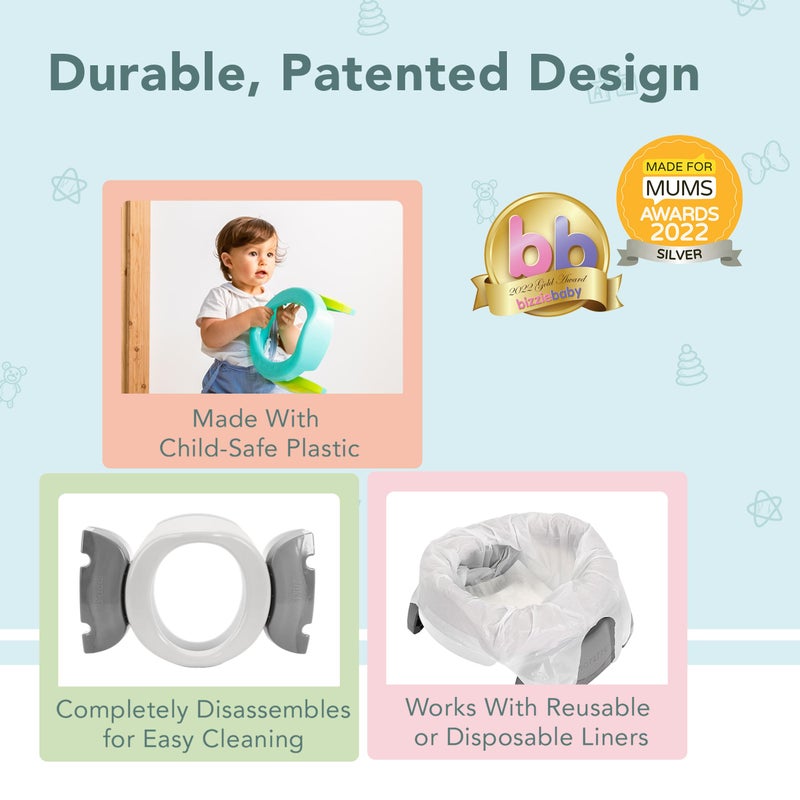 Kalencom Potette Plus 2-in-1 Travel Potty and Trainer Seat - Dual-Purpose Potty Training Toilet Seat - Portable Potty for Toddler Travel - with Durable, Lock-in Legs and Splash Guard - White/Gray - Image 4