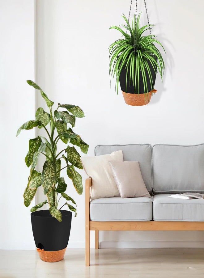 GARDIFE Large Hanging Planter, 12 inch Hanging planters for Indoor. Outdoor Plants, Self Watering Plant Pot, 2 Pack Plant Hanger, Black - Image 4