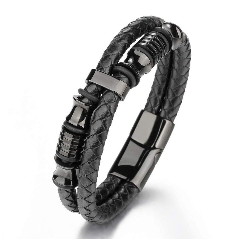 Vientiq Black Braided Leather Bracelet For Men - Image 4