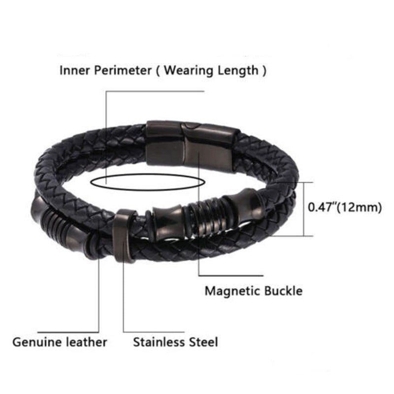 Vientiq Black Braided Leather Bracelet For Men - Image 2