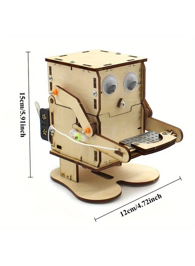 طقم نموذج خشبي لروبوت آكل العملات المعدنية يعمل بنظام DIY من نوع STEM للتعليم العلمي للأطفال - Image 2