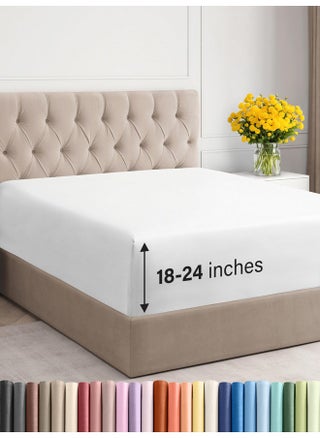 Extra Deep Full Fitted Sheet - Hotel Luxury Single Fitted Sheet Only - Easily Fits 18 inch to 24 inch Mattress - Ultra Soft, Wrinkle Free w/Extra Deep Pockets - Easy-Care, Breathable & Comfy - White - pzsku/Z3F07E5E4A1698A95BCD3Z/45/1750944121/c3fe409f-82f0-4d7b-8f9f-2325c5e14ee7