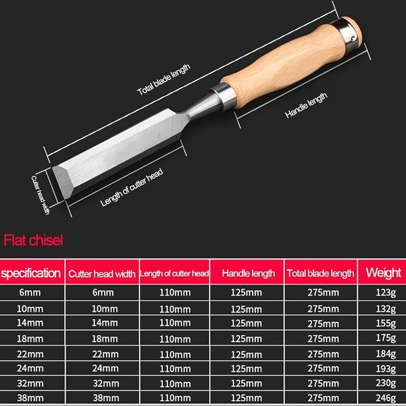 Professional Wood Chisel Set 8 Pcs Chrome Vanadium Steel 6mm To 38mm - Image 3
