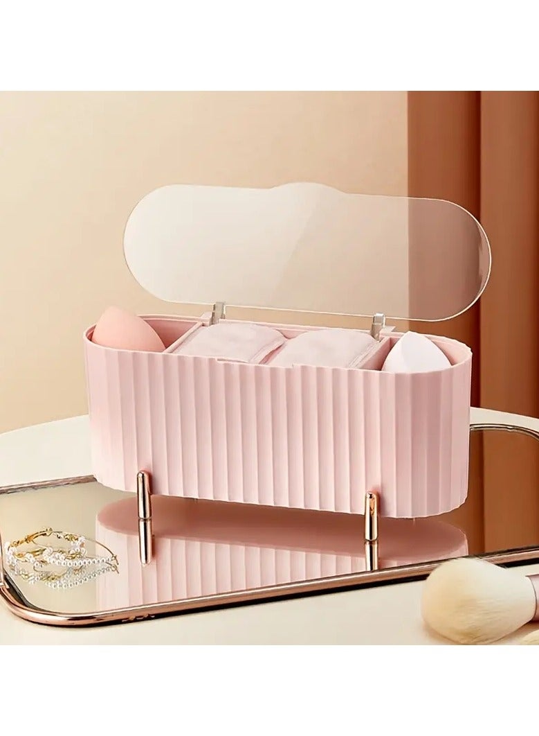 ORiTi Dustproof Desktop Cosmetic Storage Box keep Your Makeup,Swabs , and Jewerly Organized and Protected - PINK  - Image 4