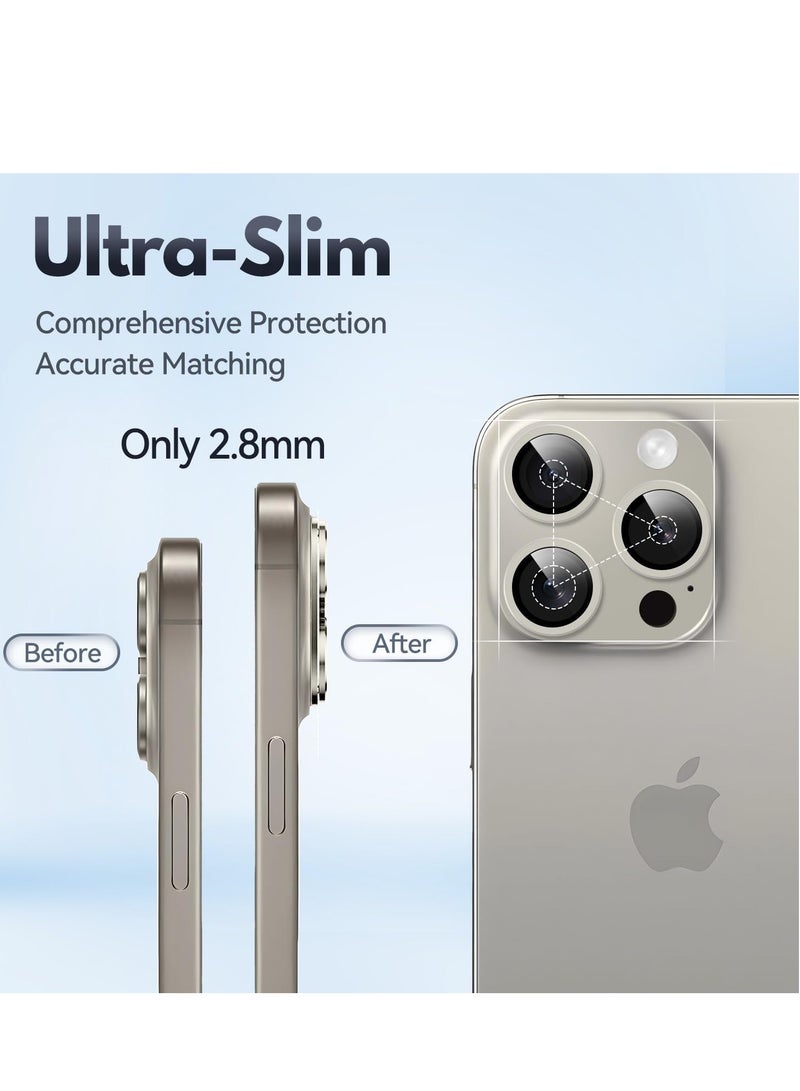 ELTRAZONE (2 Pack) Camera Lens Protector for iPhone 16 Pro/16 Pro Max – Alloy Metal Camera Cover with Tempered Glass (Desert Titanium) - Image 2