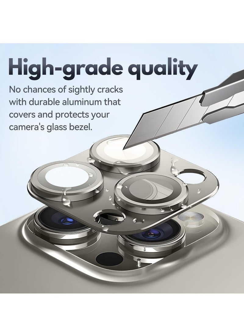 ELTRAZONE (2 Pack) Camera Lens Protector for iPhone 16 Pro/16 Pro Max – Alloy Metal Camera Cover with Tempered Glass (Desert Titanium) - Image 3