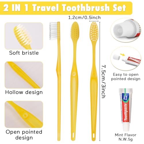 HOFASON Disposable Toothbrushes with Toothpaste Pack of 200, Bulk Travel Toothpaste and Toothbrush Set Yellow Hollow Toothbrush 5g Tooth Paste Individually Wrapped for Homeless Shelter Charity Hotel - Image 3