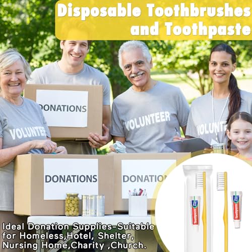HOFASON Disposable Toothbrushes with Toothpaste Pack of 200, Bulk Travel Toothpaste and Toothbrush Set Yellow Hollow Toothbrush 5g Tooth Paste Individually Wrapped for Homeless Shelter Charity Hotel - Image 4