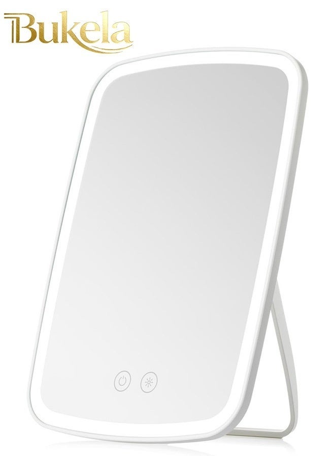 Bukela Makeup Mirror with Lights USB Rechargeable Vanity Mirror Touch Adjustable 3 Color Lighting Modes Lighted Makeup Mirror LED Brightness Adjustable Portable Makeup Mirror for Makeup Desk - Image 1