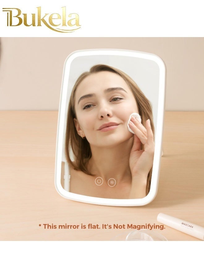 Bukela Makeup Mirror with Lights USB Rechargeable Vanity Mirror Touch Adjustable 3 Color Lighting Modes Lighted Makeup Mirror LED Brightness Adjustable Portable Makeup Mirror for Makeup Desk - Image 2