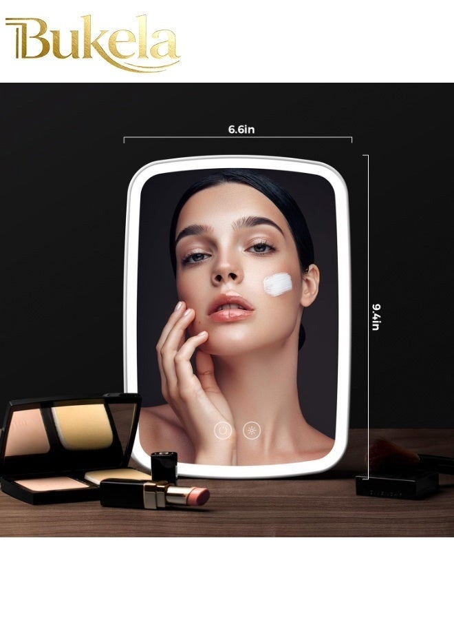 Bukela Makeup Mirror with Lights USB Rechargeable Vanity Mirror Touch Adjustable 3 Color Lighting Modes Lighted Makeup Mirror LED Brightness Adjustable Portable Makeup Mirror for Makeup Desk - Image 5