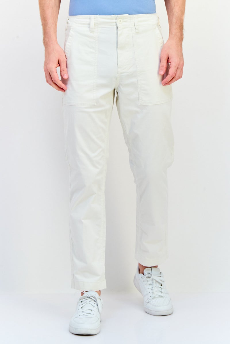 Celio Men Regular Fit Solid Straight Leg Pants, Off White - Image 1