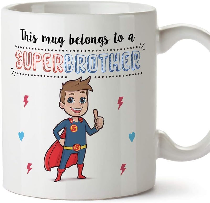 MUGFFINS Brother Mug/Cup - Super Brother - Coffee Mug for Breakfast/Birthday Presents for Siblings/Ceramic 11 oz - Image 1