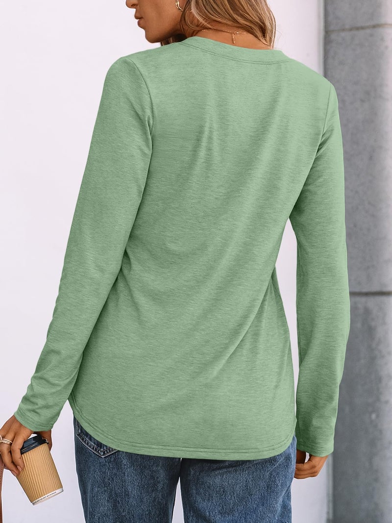 AUTOMET Long Sleeve Shirts for Women Blouses 2026 Spring Fashion Summer Tops Plus Size Dressy Casual Tops Trendy Henley Cute T Shirts Business Work Fall Outfits Clothes LGreen S - Image 4