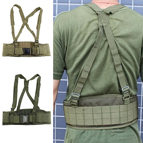 FAMI Tactical Battle Combat Airsoft Padded Equipment Molle Waist Belt with Adjustable Suspenders Free Straps for Patrol Army Training Outdoors Duty- Military Green - Image 1