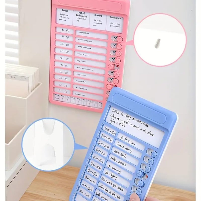 BELISMA Portable Chore Chart Daily Checklist Board for Kids & Adults - Sliding Self-Discipline Routine Reminder with 15 Reusable Papers for Home, School, & Office (Blue/Pink) - Image 2