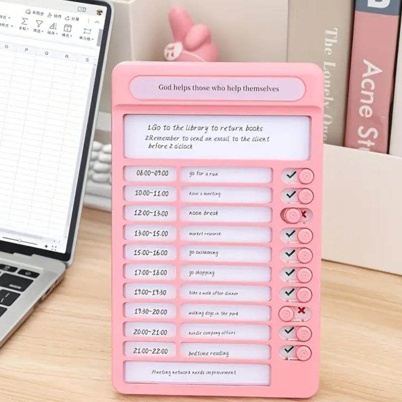 BELISMA Portable Chore Chart Daily Checklist Board for Kids & Adults - Sliding Self-Discipline Routine Reminder with 15 Reusable Papers for Home, School, & Office (Blue/Pink) - Image 1
