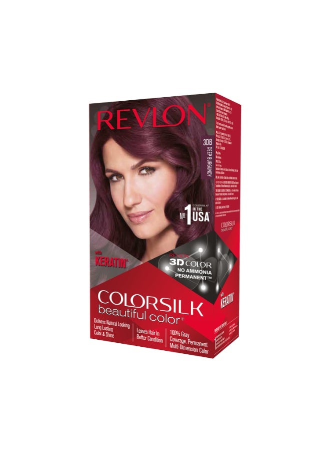 Revlon ColorSilk Permanent Hair Color For Women, Salon Quality Hair Colour at Home with up to 100% Gray Coverage, Pro-Keratin, No Ammonia, Up to 8 Weeks of Colour, Deep Burgundy 3DB (Pack of 1) - Image 1