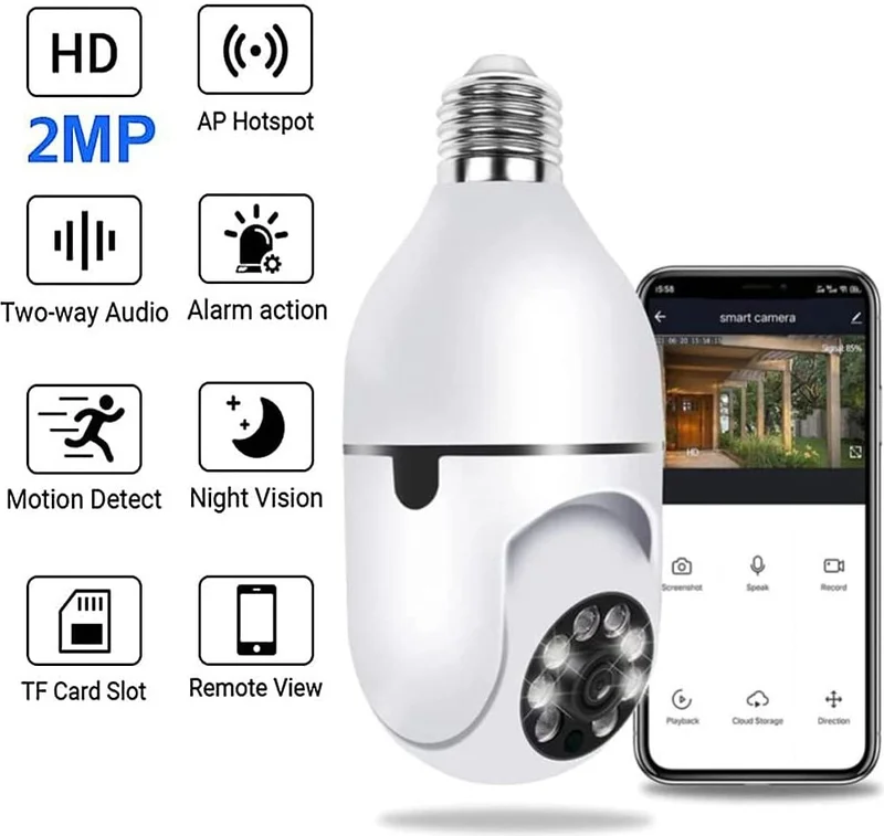 Lisinya Wifi 360 Panoramic Bulb Camera Security Camera Dual Wifi 360 Degree Night Vision