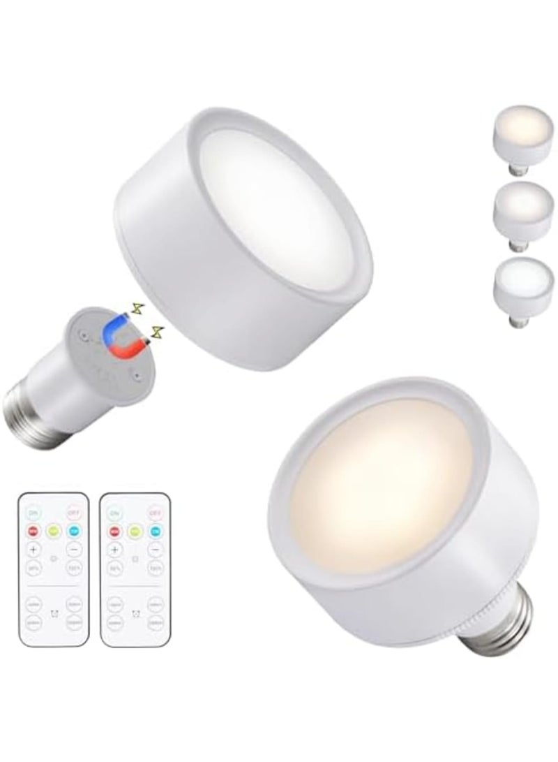 SYOSI عبوة 2 من أضواء LED اللاسلكية - مصابيح بطارية قابلة للتعتيم مع تحكم عن بعد، تصميم لولبي E27 لمصابيح غير كهربائية لتزيين المنزل والخزائن - Image 1