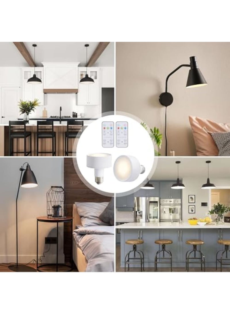 SYOSI عبوة 2 من أضواء LED اللاسلكية - مصابيح بطارية قابلة للتعتيم مع تحكم عن بعد، تصميم لولبي E27 لمصابيح غير كهربائية لتزيين المنزل والخزائن - Image 2