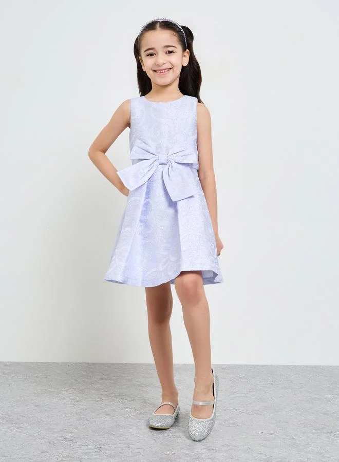Take Two Purple Jacquard Dress with Bow Detail