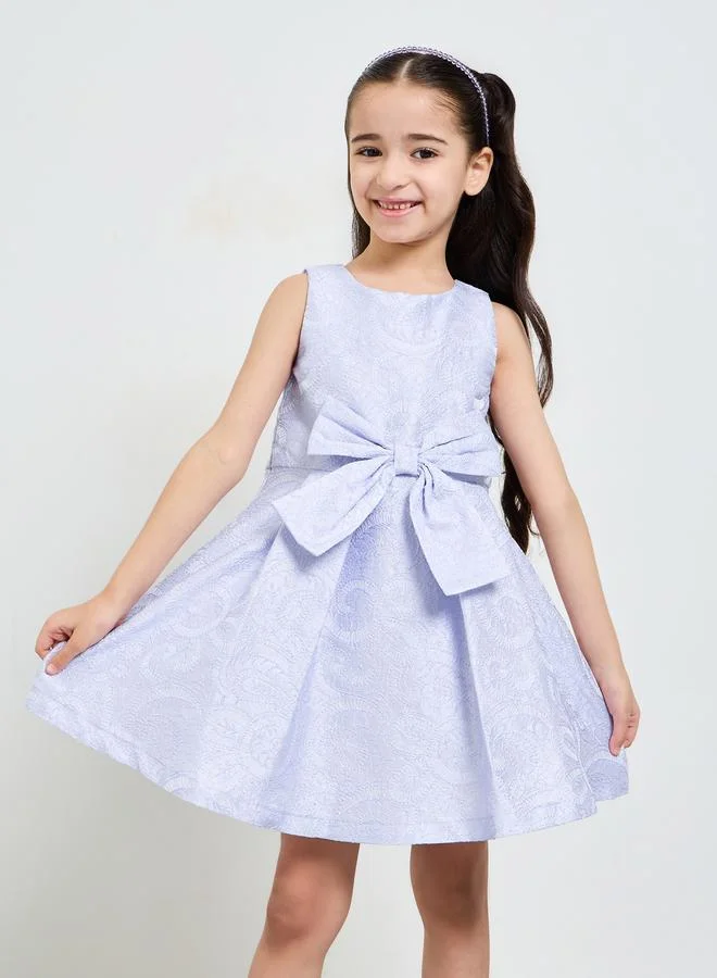 Take Two Purple Jacquard Dress with Bow Detail