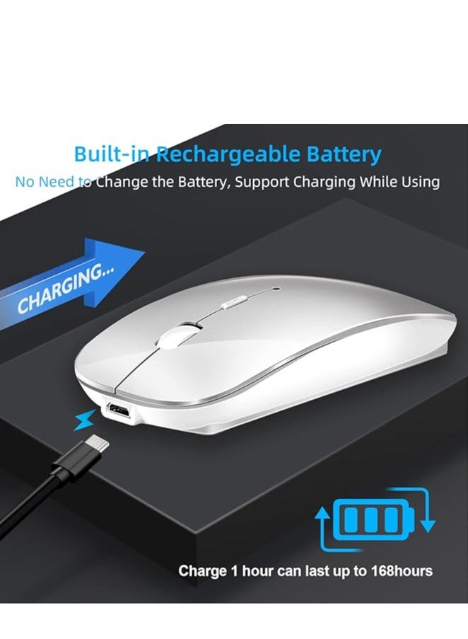 Wireless Bluetooth Mouse, Bluetooth 5.1 + USB, 2.4GHz Rechargeable Silent Bluetooth Wireless Mouse, Computer Mice with USB Receiver(Silver)  - Image 2