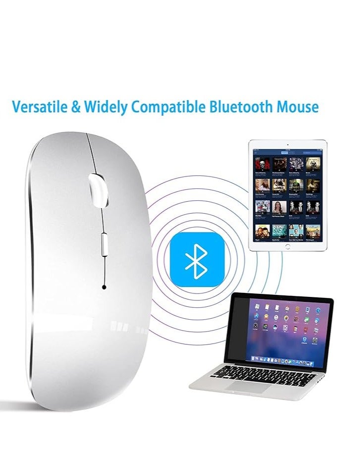 Wireless Bluetooth Mouse, Bluetooth 5.1 + USB, 2.4GHz Rechargeable Silent Bluetooth Wireless Mouse, Computer Mice with USB Receiver(Silver)  - Image 3