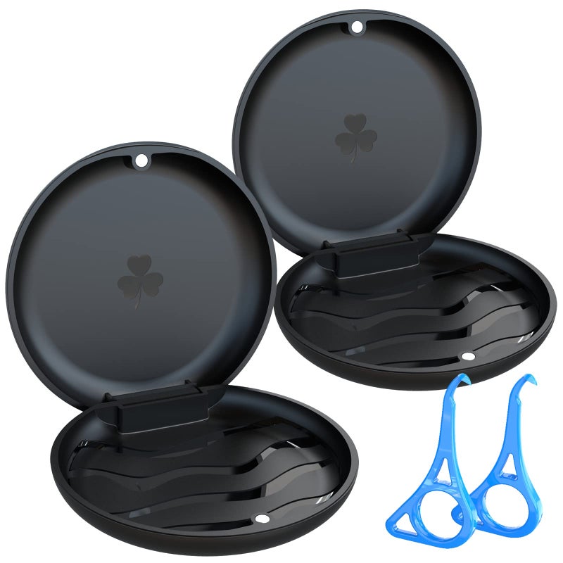 BVN Retainer Case with Aligner Removal Tool 2 Pack Portable Mouth Guard Case Denture Box Slim Orthodontic Retainer Container for Invisalign and Mouthguards Includes 2 Aligner Hooks Black
