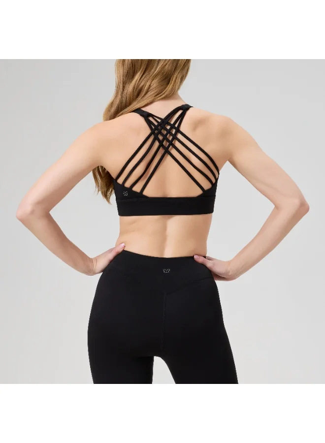 أﻣورﻛس حمالة صدر رياضية نسائية من AMORXE – ظهر متقاطع بحمالات، مبطنة قابلة للإزالة، دعم متوسط للتمارين والجيم والجري، مقاس متوسط، أسود