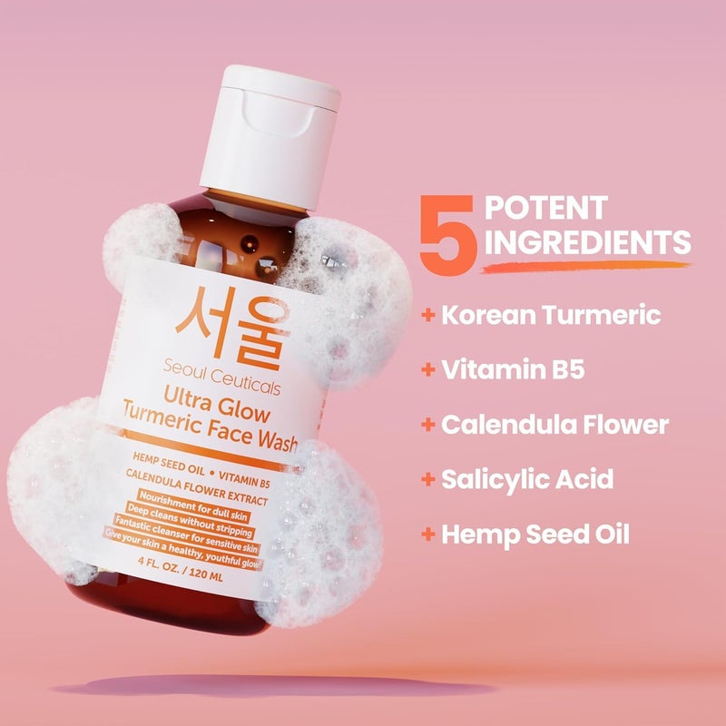 SeoulCeuticals Korean Turmeric Face Wash Cleanser â€“ Vegan Cruelty Free Korean Skincare Facial Cleanser â€“ K Beauty Skin Care for Dry Sensitive Skin 4oz - Image 4