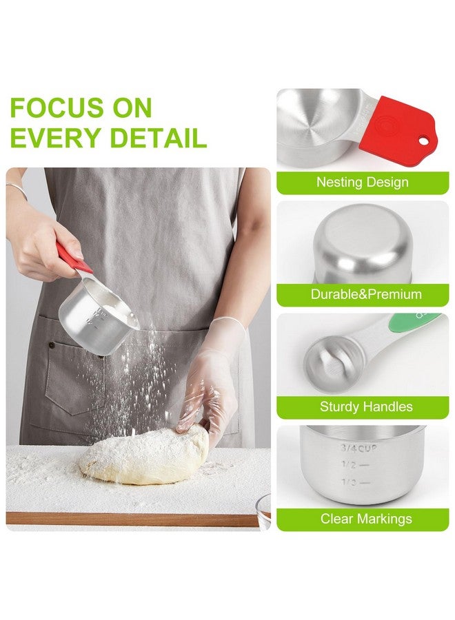 Fanadith Magnetic Measuring Cups and Spoons Set, Stainless Steel 16 Piece Set, Kitchen Gadgets for Cooking & Baking, Including 8 Measuring Cups + 7 Double Sided Magnetic Measuring Spoons + 1 Leveler - Image 4