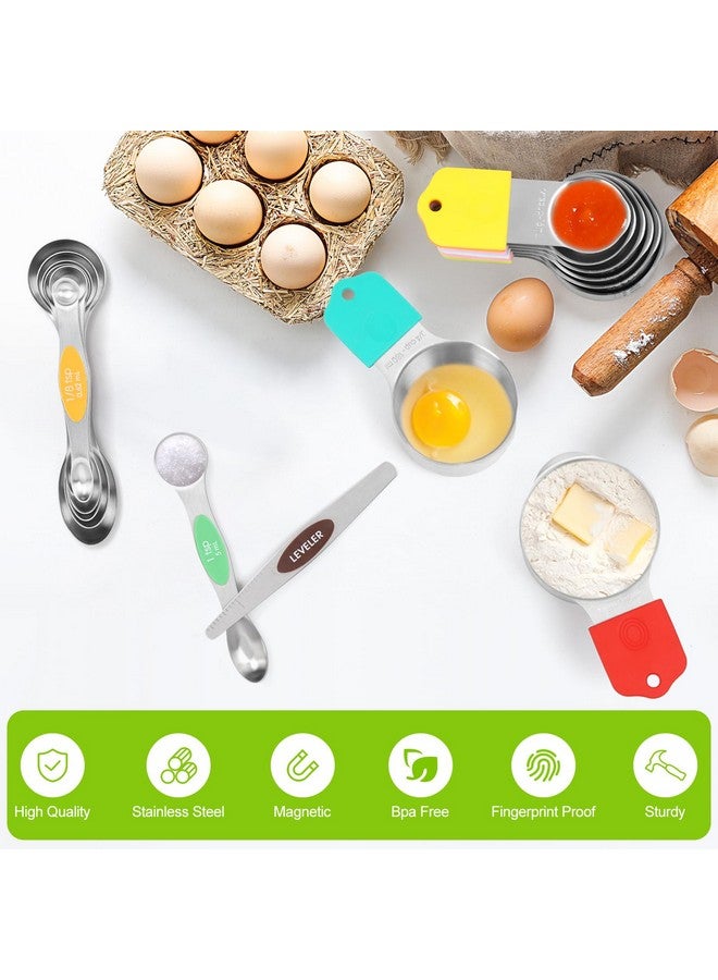 Fanadith Magnetic Measuring Cups and Spoons Set, Stainless Steel 16 Piece Set, Kitchen Gadgets for Cooking & Baking, Including 8 Measuring Cups + 7 Double Sided Magnetic Measuring Spoons + 1 Leveler - Image 2